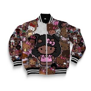 Kids melanin hello kitty Cartoon Character Puffer Jacket - Multicolor